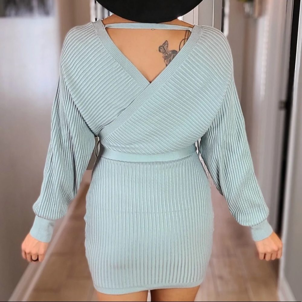 Vici powder blue sweater dress